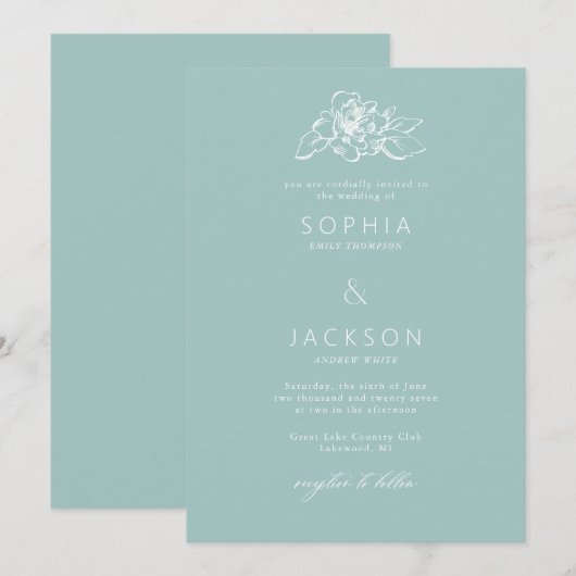 Alleen Bloom Zee-schuimgroene bruiloft Kaart (Voorkant / Achterkant)