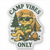 Alleen Camp Vibes – Sunset Kitten Camping Sticker (Voorkant)