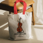 Alleen Cellin Cello Musician Custom Name Script Tote Bag<br><div class="desc">Voor een cellist zal dit schattige 'Just Cellin'-ontwerp het perfecte cadeau zijn en ze zullen er zeker van zijn dat ze glimlachen</div>