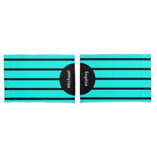 ALLEEN COLOR STRIPES - turquoise + uw rug. Kussensloop (Voorkant-Set)