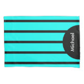 ALLEEN COLOR STRIPES - turquoise + uw rug. Kussensloop (Voorkant-Links)