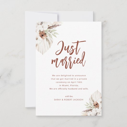 alleen de huwelijksaankondiging van boho pampas bedankkaart (Voorkant)