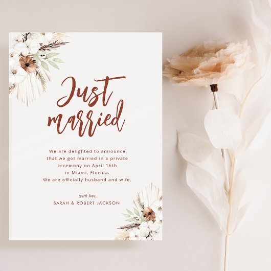 alleen de huwelijksaankondiging van boho pampas bedankkaart