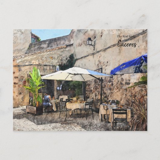 Alleen dineren, Caceres Spanje Briefkaart (Voorkant)