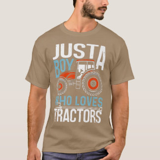Alleen een jongen die van tractoren houdt, boer en t-shirt