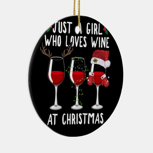 Alleen een meisje dat met kerst van wijnglas houdt keramisch ornament (Rechts)