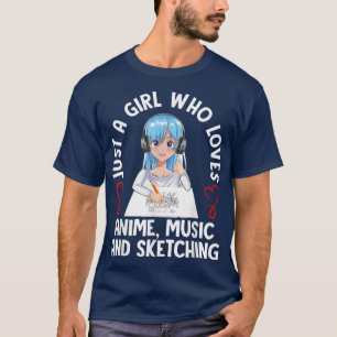 Alleen een meisje dat van Anime Muziek houdt en de T-shirt