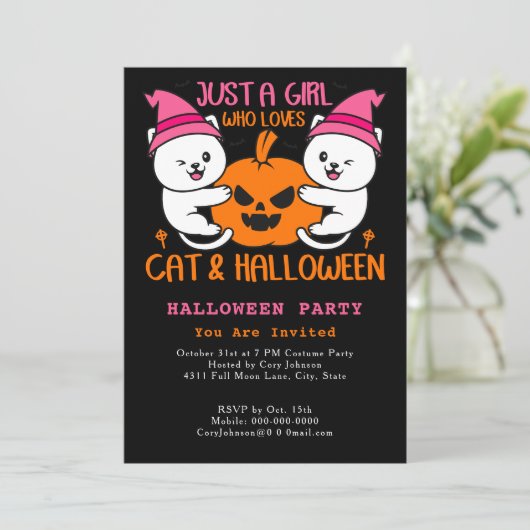 Alleen een meisje dat van Cat & Halloween Meow Par Kaart (Staand voorkant)