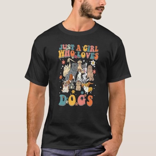 Alleen een meisje dat van Dogs Retro Groovy Dog Ch T-shirt (Voorkant)