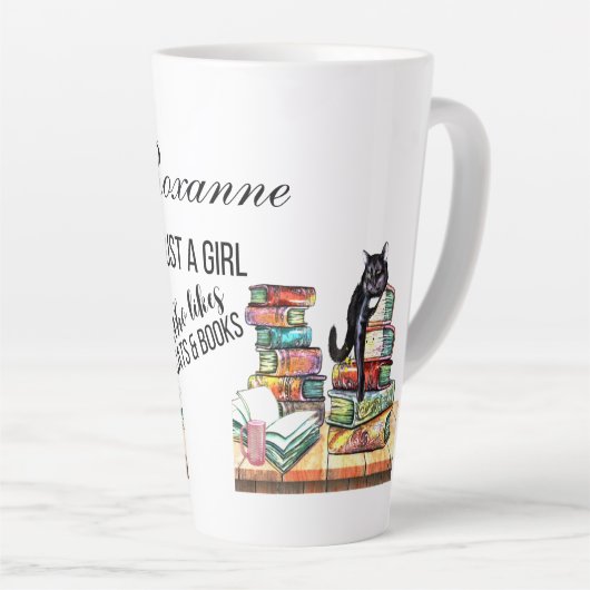 Alleen een meisje dat van katten en boeken houdt latte mok (Rechterhoek)