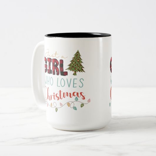 Alleen een meisje dat van Kerstmis houdt Tweekleurige Koffiemok (Voorkant links)
