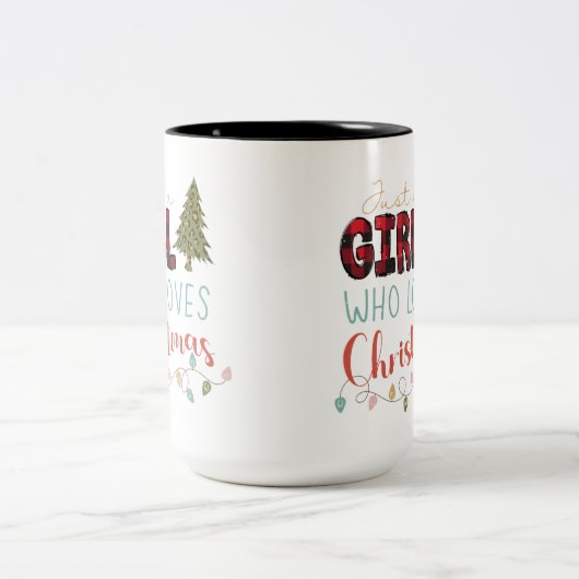 Alleen een meisje dat van Kerstmis houdt Tweekleurige Koffiemok (Center)