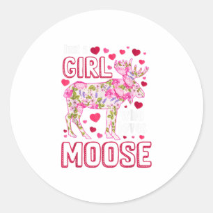 Alleen een meisje dat van Moose Hiking Camp houdt Ronde Sticker