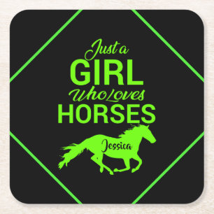 Alleen een meisje dat van paarden houdt, gepersona kartonnen onderzetters