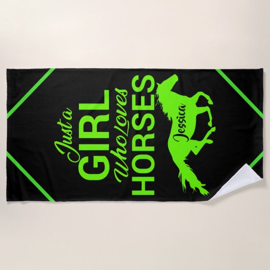 Alleen een meisje dat van paarden houdt, gepersona strandlaken (Voorkant)