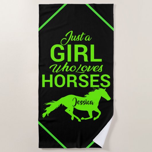 Alleen een meisje dat van paarden houdt, gepersona strandlaken (Voorkant)