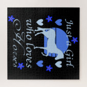 Alleen een meisje dat van paarden houdt in blauw legpuzzel (Horizontaal)