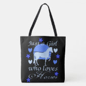 Alleen een meisje dat van paarden houdt in blauw tote bag (Voorkant)