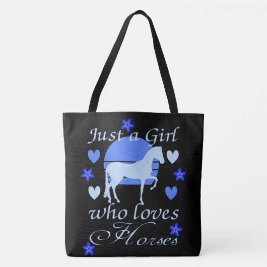 Alleen een meisje dat van paarden houdt in blauw tote bag (Voorkant)