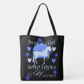 Alleen een meisje dat van paarden houdt in blauw tote bag (Achterkant)