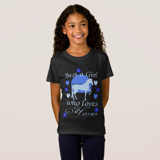 Alleen een meisje dat van paarden houdt in Blue T- T-shirt (Voorkant volledig)