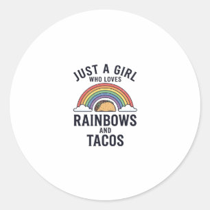 Alleen een meisje dat van regenbogen en taco's hou ronde sticker