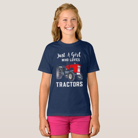 Alleen een meisje dat van tractoren houdt t-shirt (Voorkant volledig)