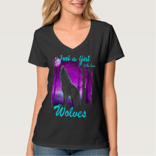 Alleen een meisje dat van wolven houdt voor meisje t-shirt