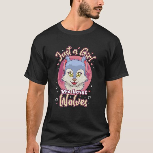 Alleen een meisje dat van Wolven Wolf Animal Face  T-shirt (Voorkant)