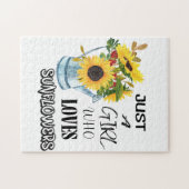 Alleen een meisje dat van zonnebloemen houdt legpuzzel (Horizontaal)