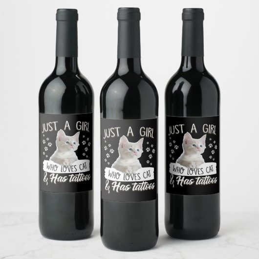 Alleen een meisje van liefdeskattenkat heeft Tatto Wijn Etiket (Flessen)