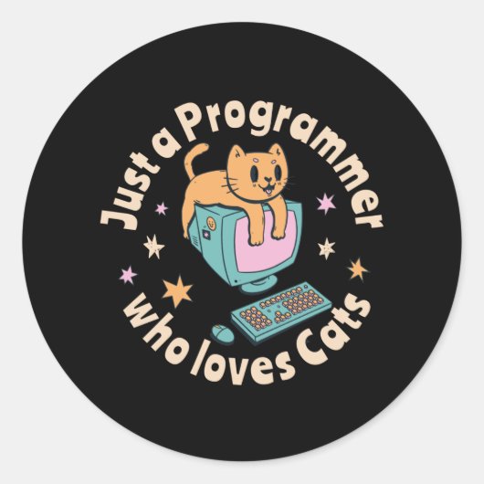 Alleen een programmeur die van katten houdt ronde sticker (Voorkant)