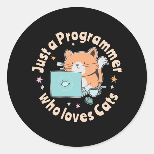 Alleen een programmeur die van katten houdt ronde sticker (Voorkant)