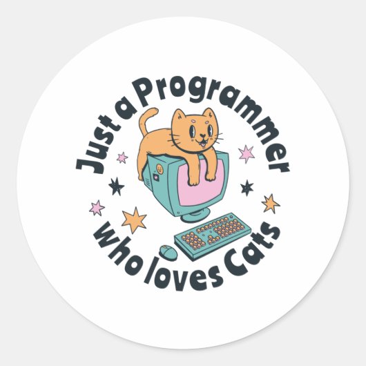 Alleen een programmeur die van katten houdt ronde sticker (Voorkant)