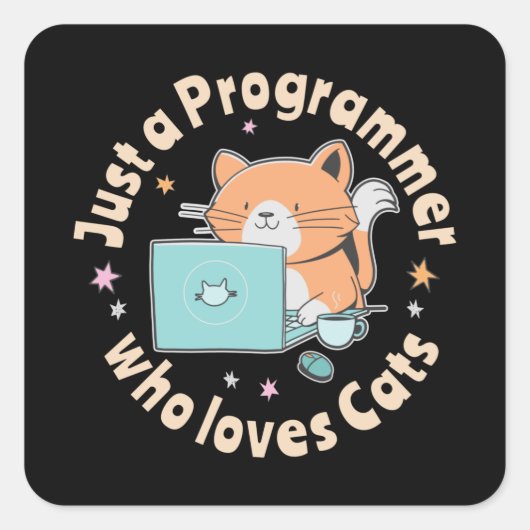 Alleen een programmeur die van katten houdt vierkante sticker (Voorkant)