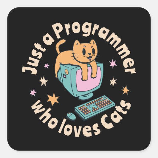 Alleen een programmeur die van katten houdt vierkante sticker (Voorkant)