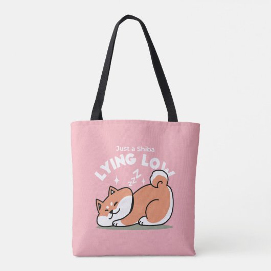 Alleen een Shiba Lying Low: Schattige Shiba Inu-on Tote Bag (Achterkant)