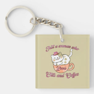 Alleen een vrouw die van katten en koffie houdt sleutelhanger