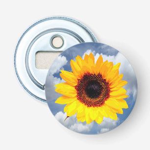 Alleen een zonnebloem bloesem + jouw tekst & ideeë button flesopener