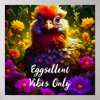 Alleen eierstokvibes | Kleurrijke Kip Art Poster