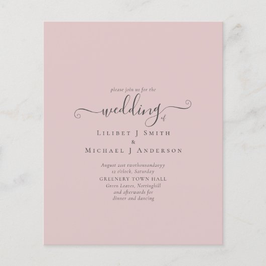 Alleen elegante budgetzwart-witroze tekst flyer (Voorkant)