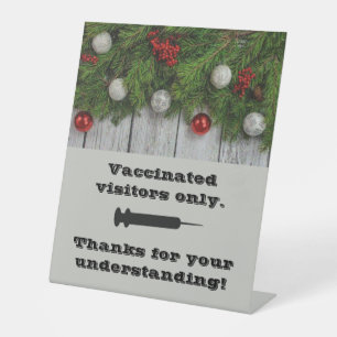 Alleen feestkleuren gevaccineerd reclamebord met voetstuk