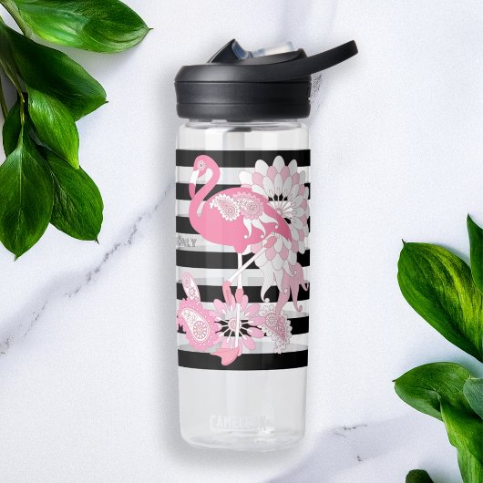 Alleen Flamingo Vibes - Black Stripe Roze Flamingo Waterfles
