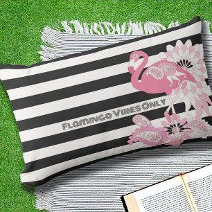 Alleen Flamingo Vibes - Black White Stripe Flaming Buitenkussen