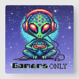 Alleen gamers | Pixel Art Alien Vierkante Klok