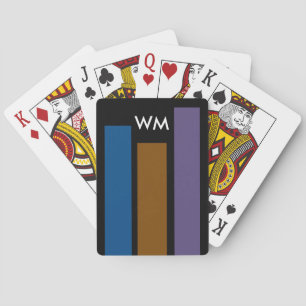 Alleen gekleurde strepen blauw bruin lila + monogr pokerkaarten