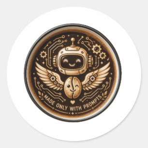 Alleen Gemaakt Met Plezierige AI Koffie Robot Ronde Sticker