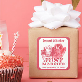 Alleen getrouwde Cowboy CowGirl Petten Wedding Sti Vierkante Sticker