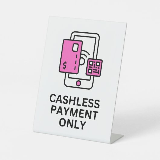 Alleen girale betaling, Roze tabletop teken Reclamebord Met Voetstuk (Voorkant)