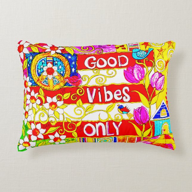 Alleen goede bloemen, Boho Peace Sign, Daisies, Vl Accent Kussen (Voorkant)